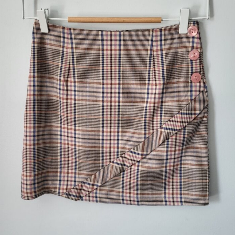 FASHION NOVA Tan and Gray Wrap Mini Skirt